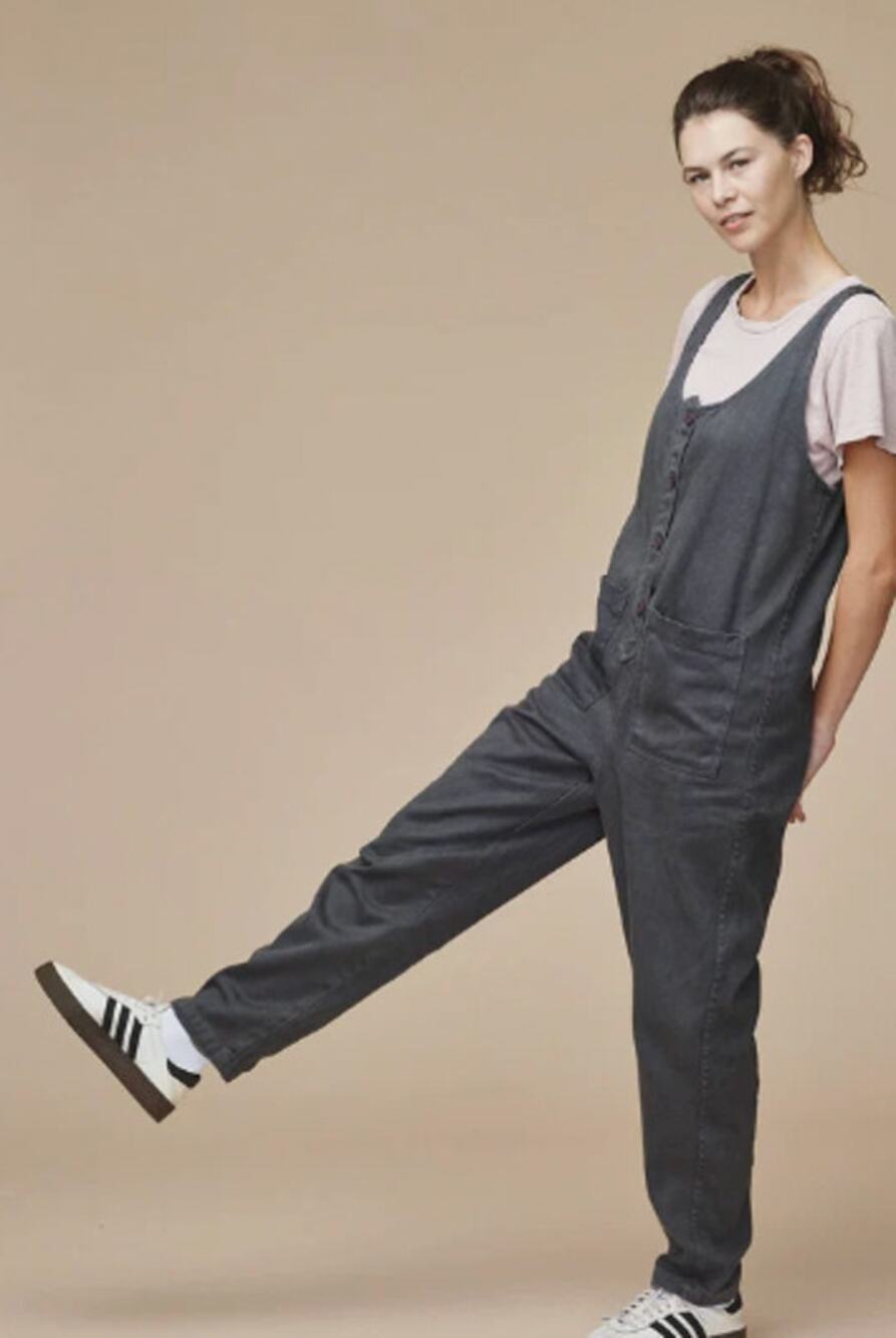 Jungmaven cotton hemp button down overalls joggers. Gray blue Xsmall